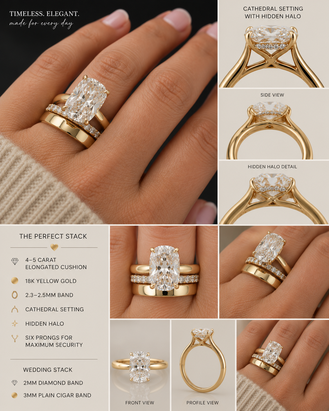 Custom twist basket pave band with 4.23 ct F VVS2 Antique cushion cut Lab diamond center