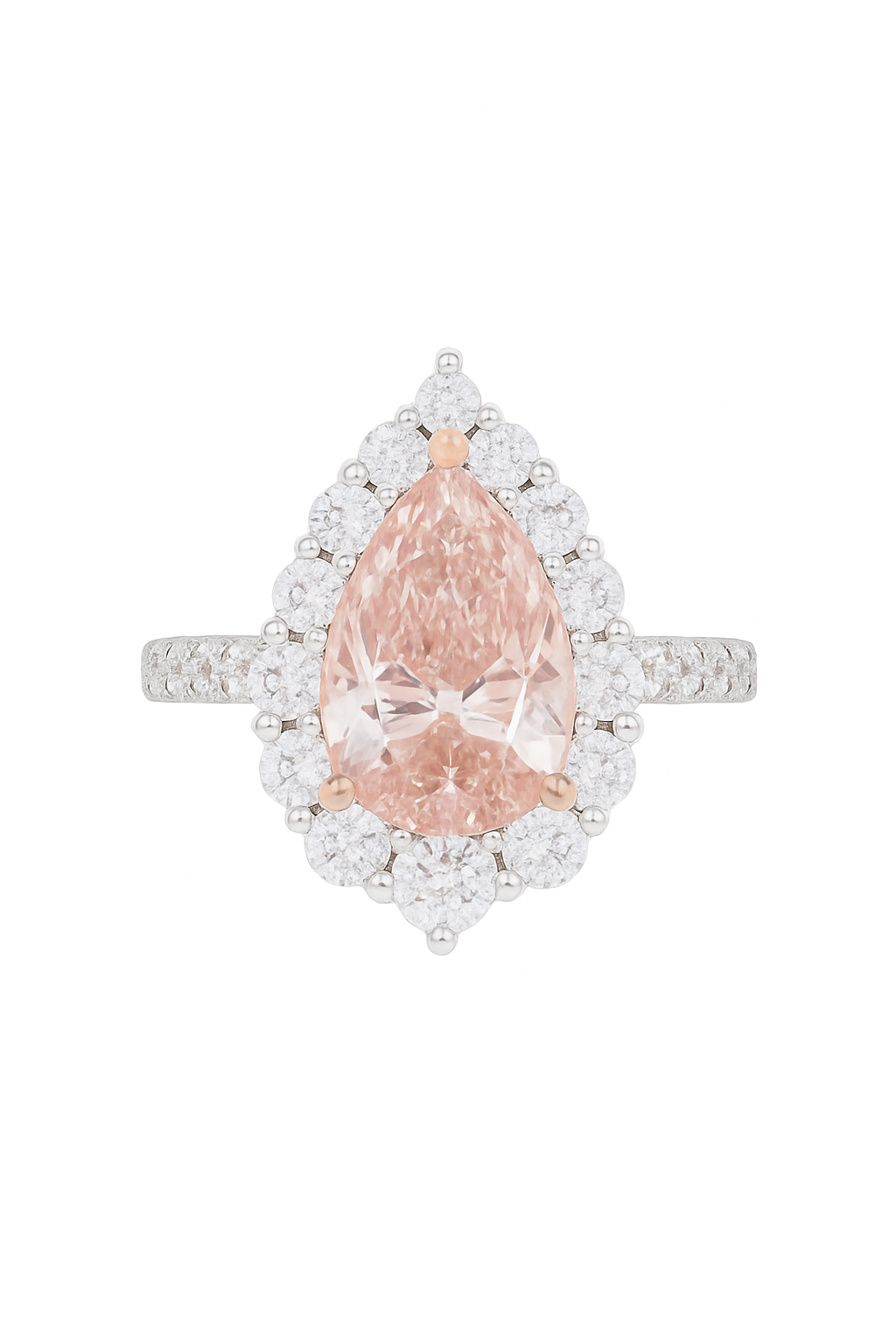 2.62ct Pink Pear Lab Diamond Ring Graduated Pave in 14k White Gold