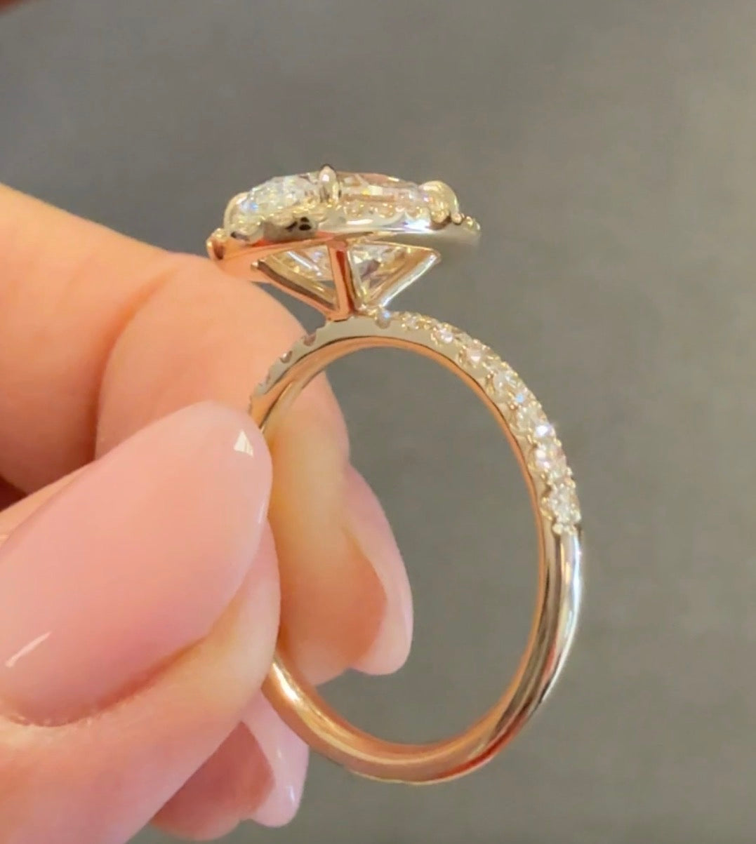 Custom Halo Ring with 3.53ct Oval D Vs1 Lab Grown Diamond center stone.