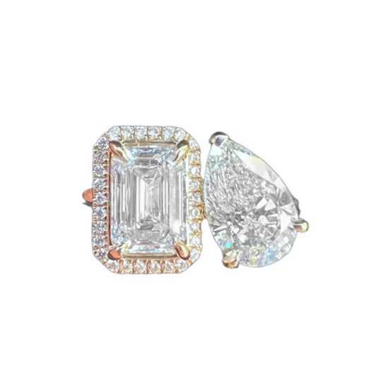 3 ct VS1 G Lab Diamond Toi et Moi Ring Emerald & Pear