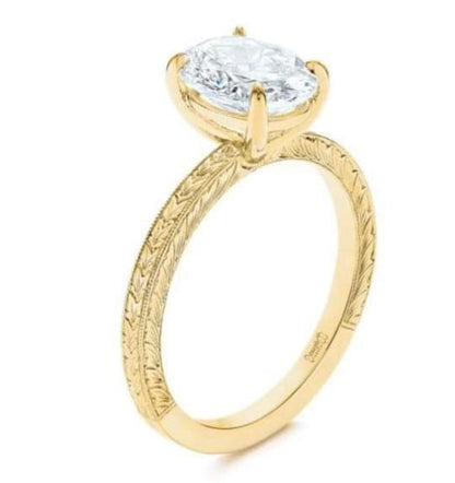 2.09ct Oval Lab Diamond Ring In 14k Gold Embossed G Color VS1