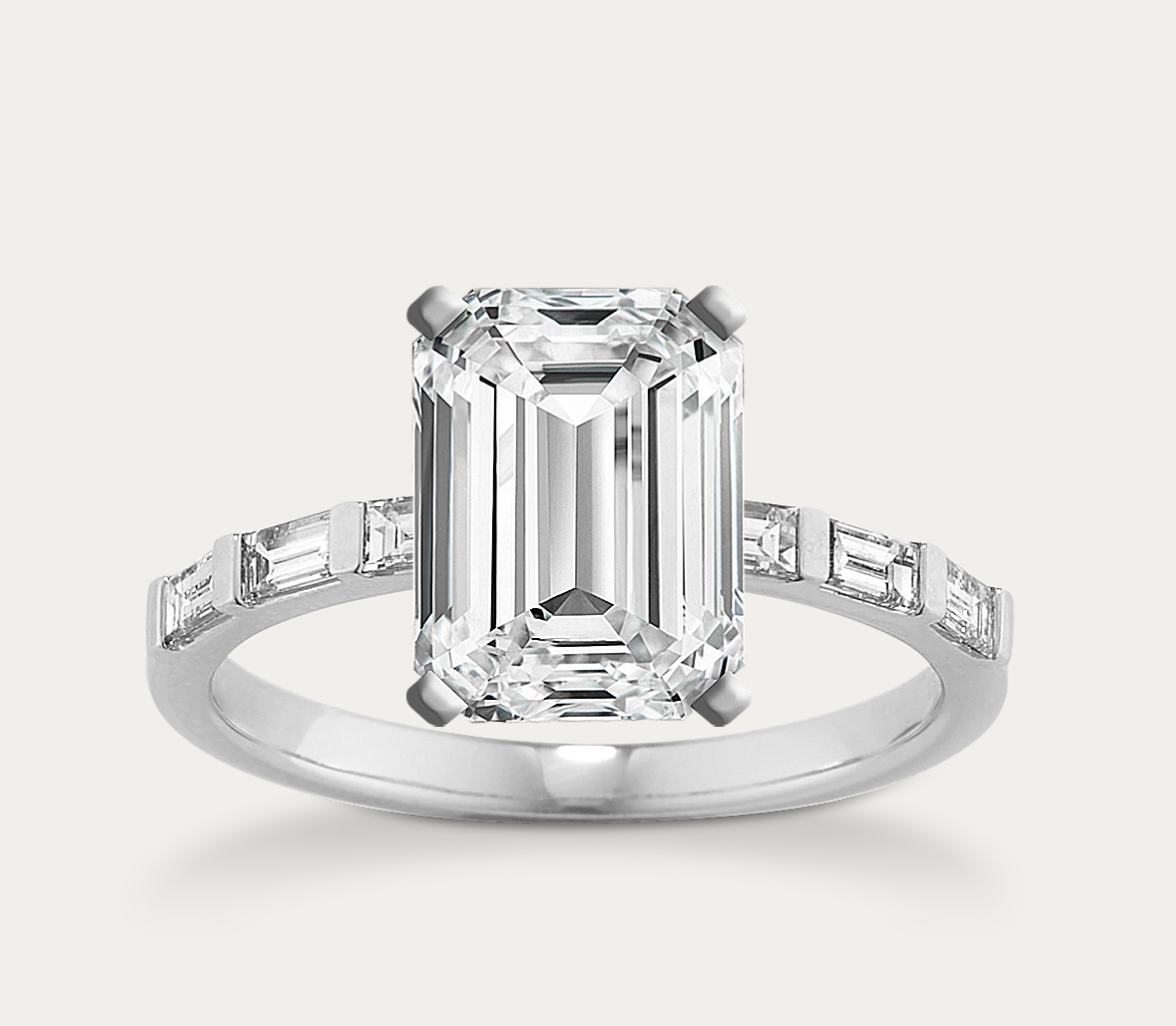 Custom 5.11ct E VS1 Emerald cut Lab Grown Diamond ring with matching eternity band-1st payment