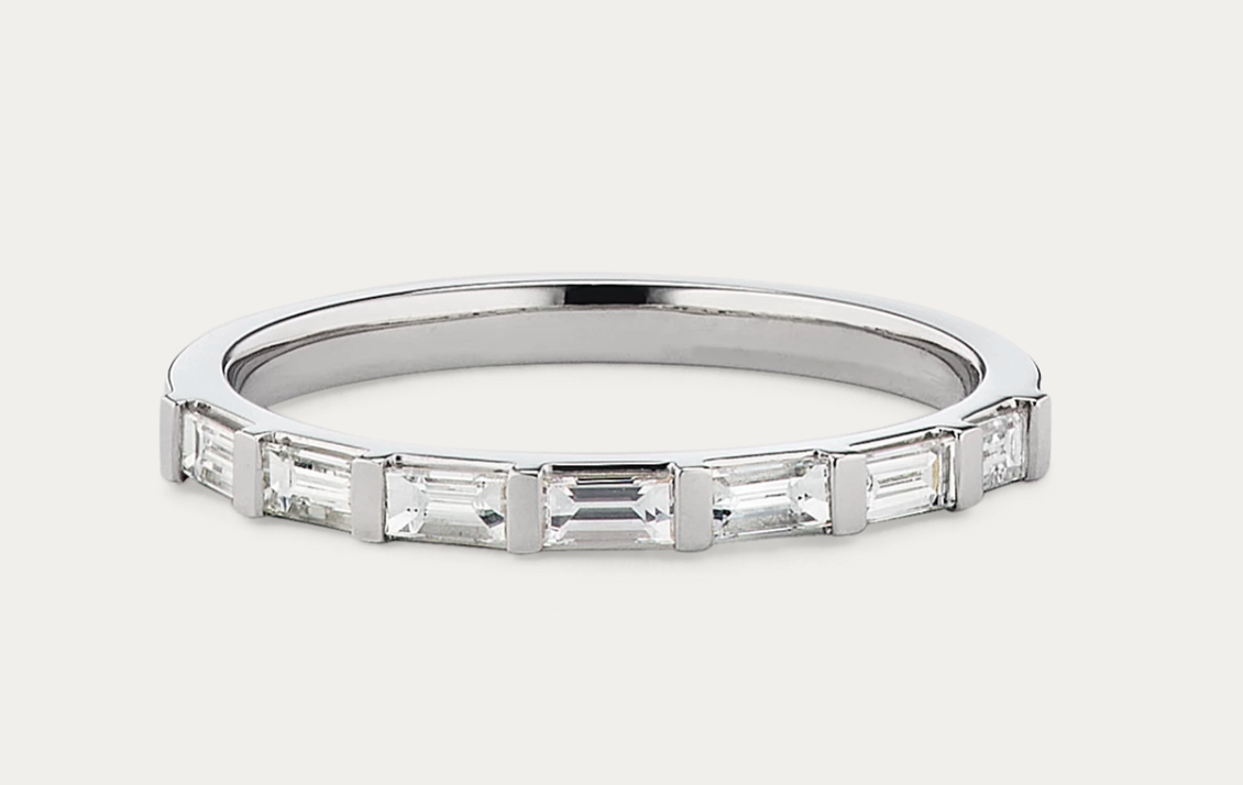 Custom 5.11ct E VS1 Emerald cut Lab Grown Diamond ring with matching eternity band-1st payment