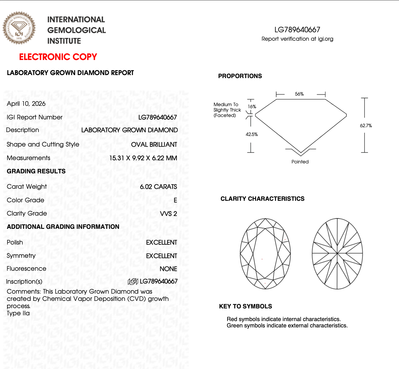 6.02 Carat E VVS2 Oval Brilliant lab grown diamond
