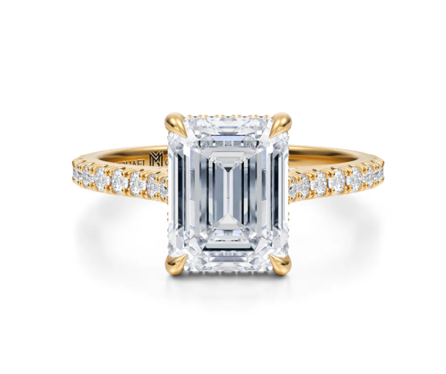 Custom Pave Bailey semi mount for a 5ct emerald cut center.