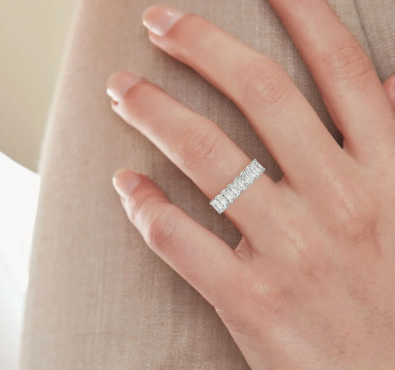 Custom Half eternity band with 8 Radiant lab diamonds