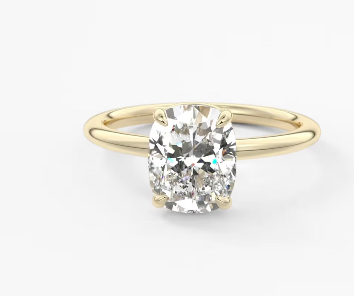 Custom Brooke ring with 3.90ct cushion 14k Yellow Gold sz 5