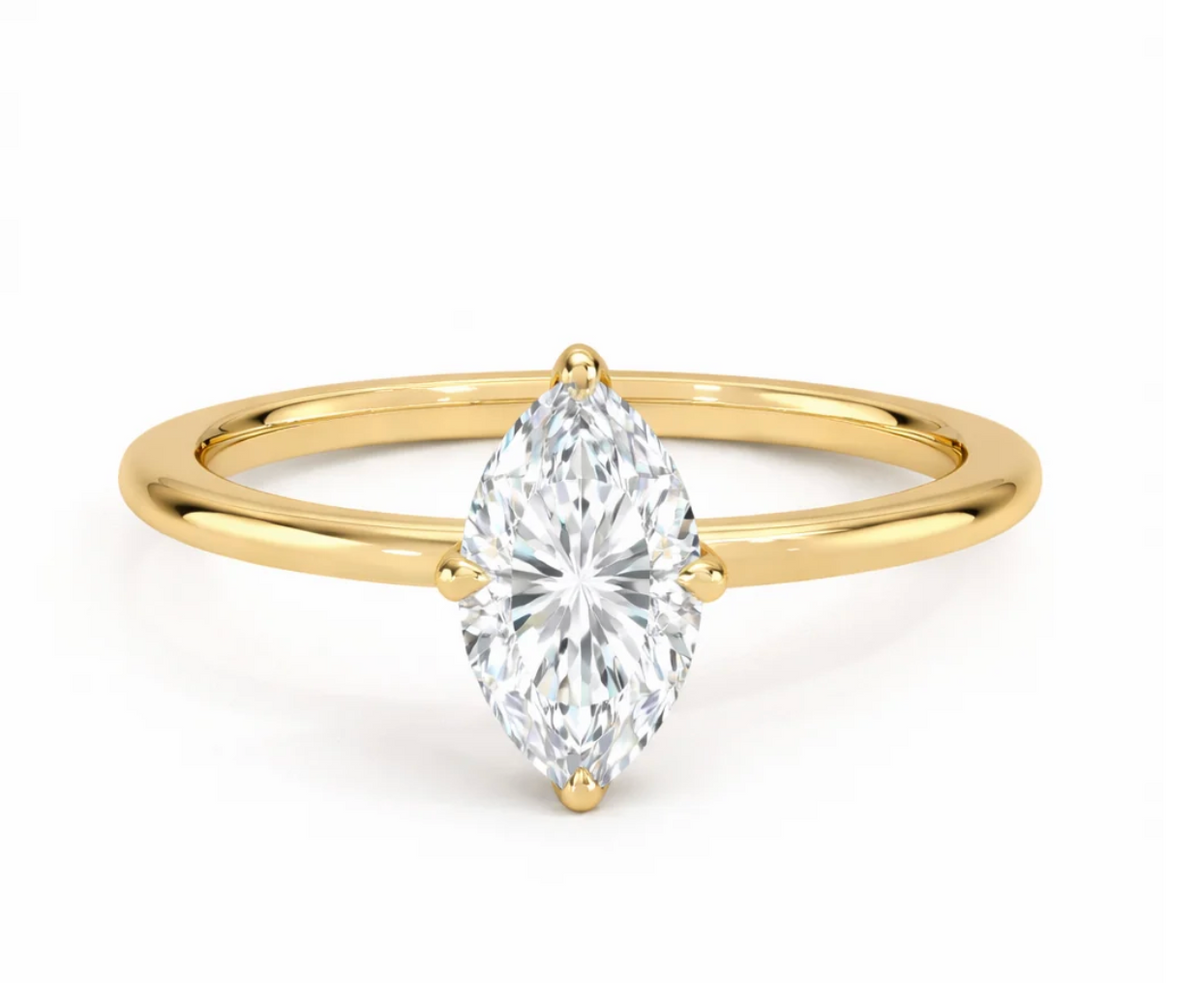 3.09ct G VVS2 lab Grown Marquise ring in Classic 4 prong setting 14k Yellow Gold Size 4.5