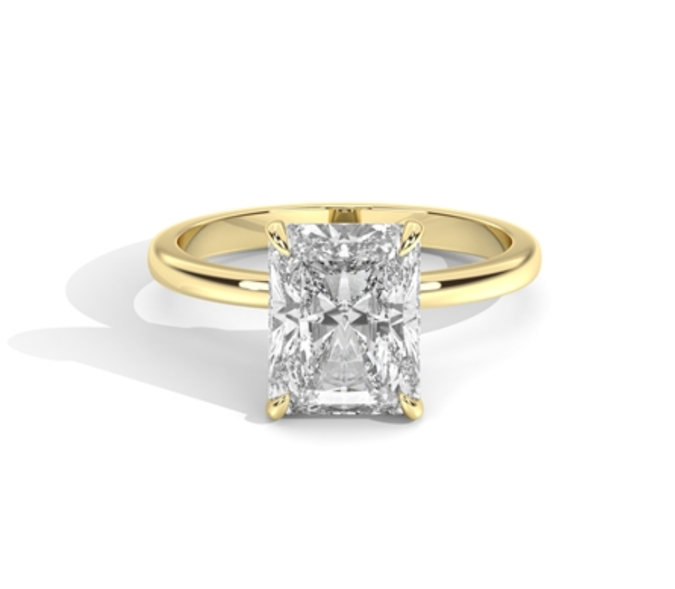 Custom Brooke setting with 4.09 ct Radiant F VVS2 ring