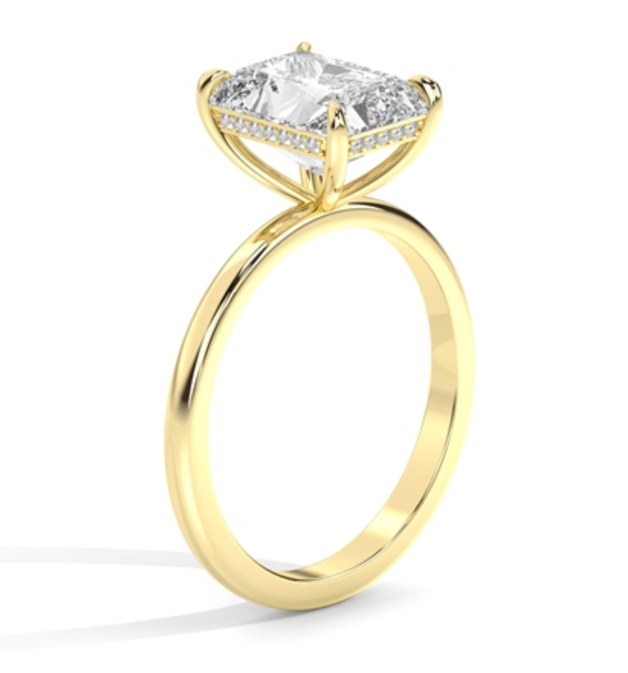 Custom Brooke setting with 4.09 ct Radiant F VVS2 ring