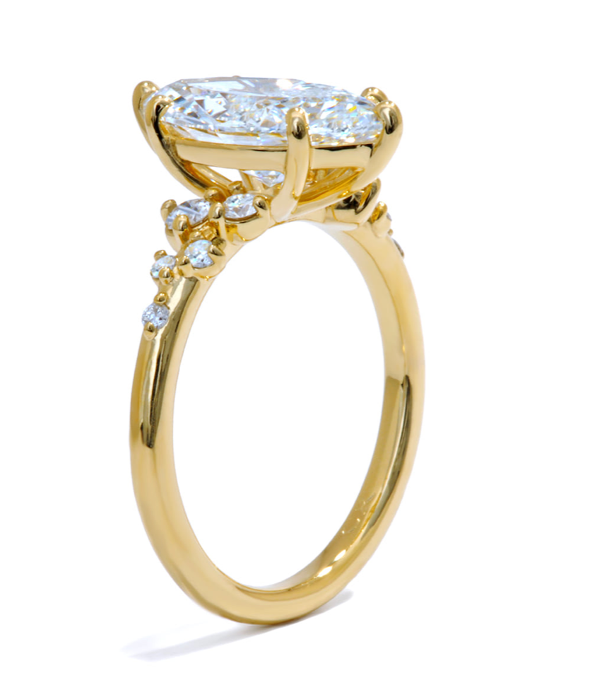 Custom 5.09 ct  marquise lab grown E VS2 ring with side stones 14k Yellow Gold