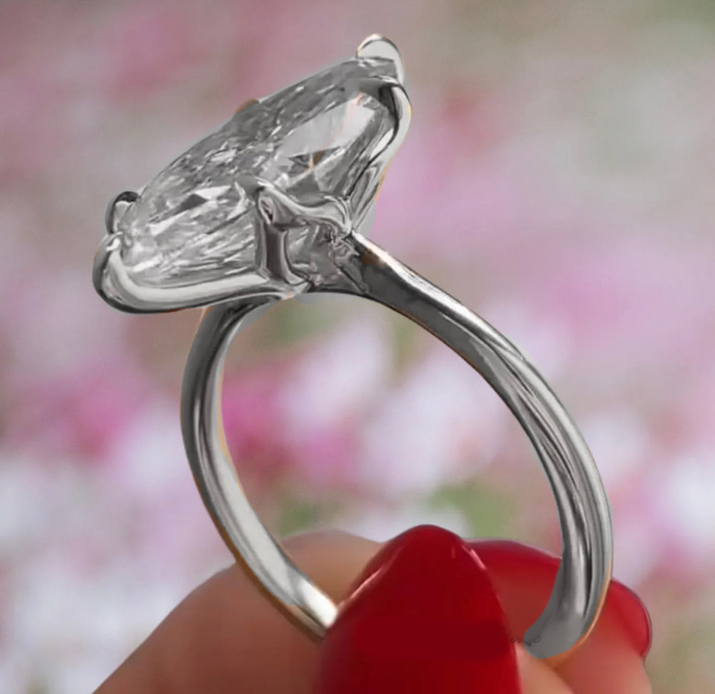 Custom 3 ct moval Lab diamond ring Tulip setting
