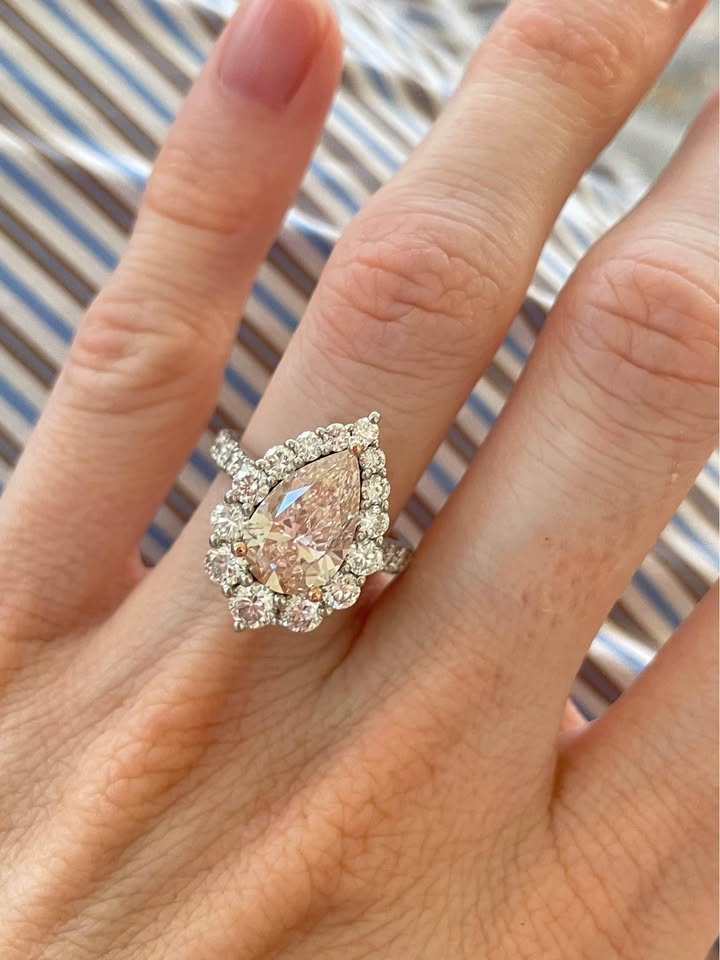 2.62ct Pink Pear Lab Diamond Ring Graduated Pave in 14k White Gold